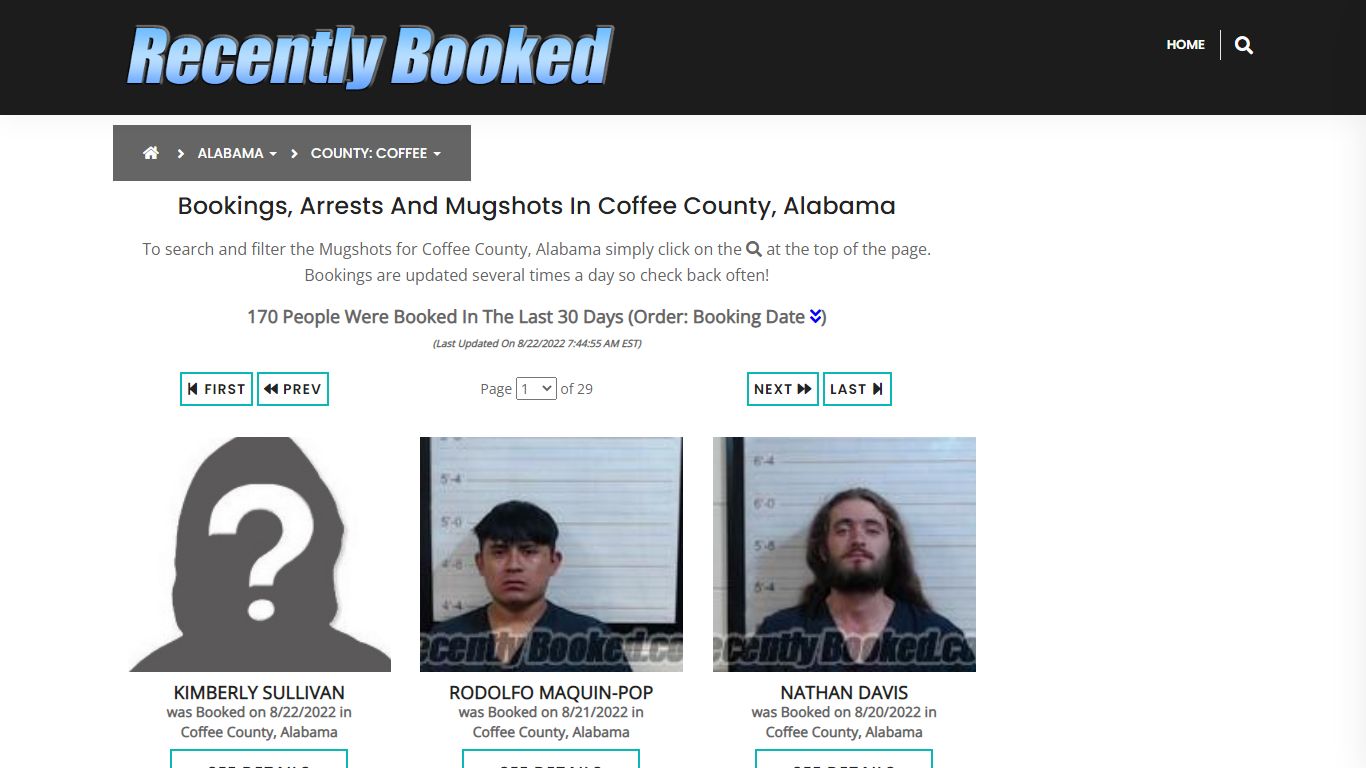 Recent bookings, Arrests, Mugshots in Coffee County, Alabama